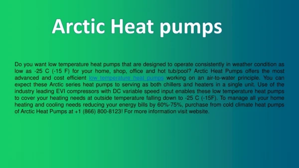 Quality Low Temperature Heat Pumps