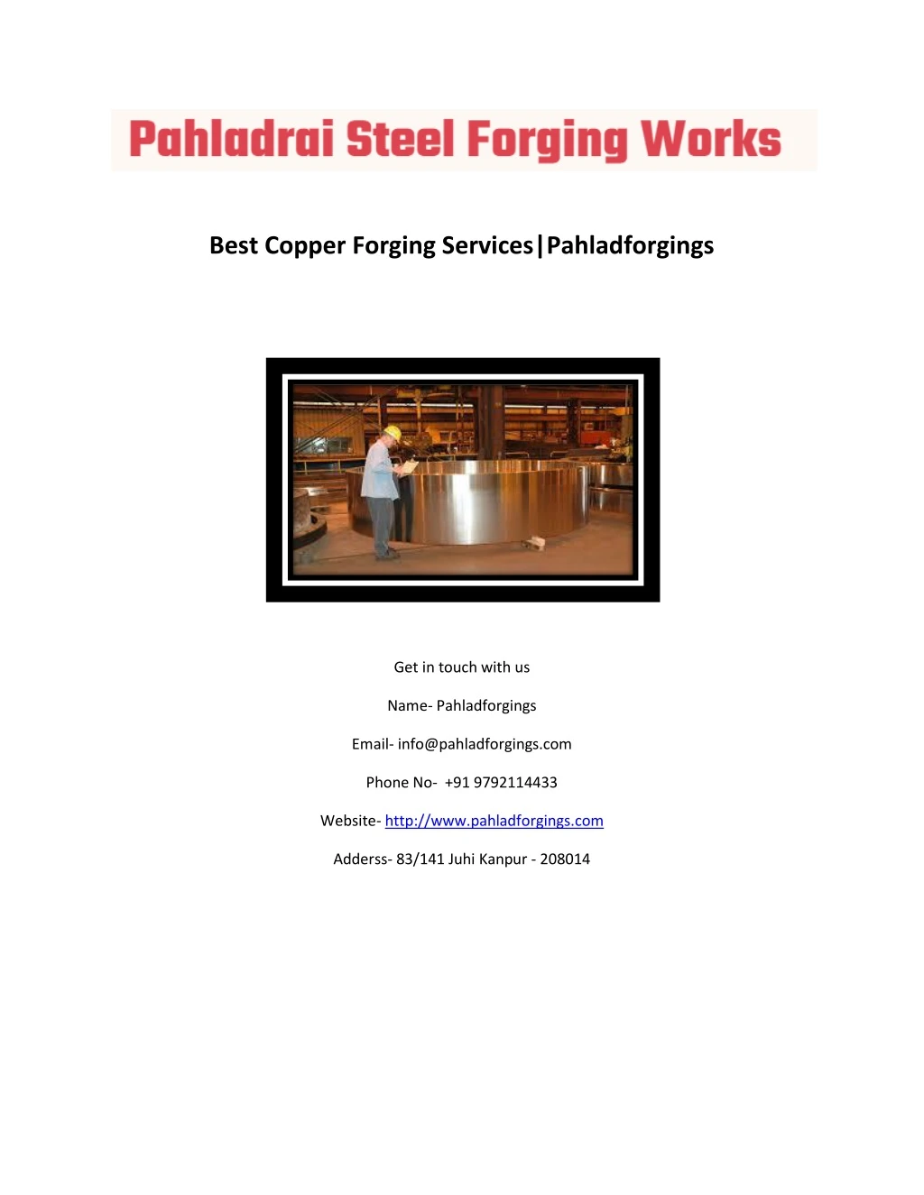 best copper forging services pahladforgings