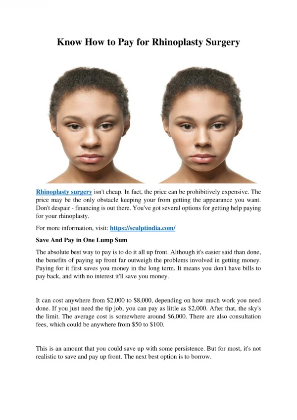 Know How to Pay For Rhinoplasty Surgery