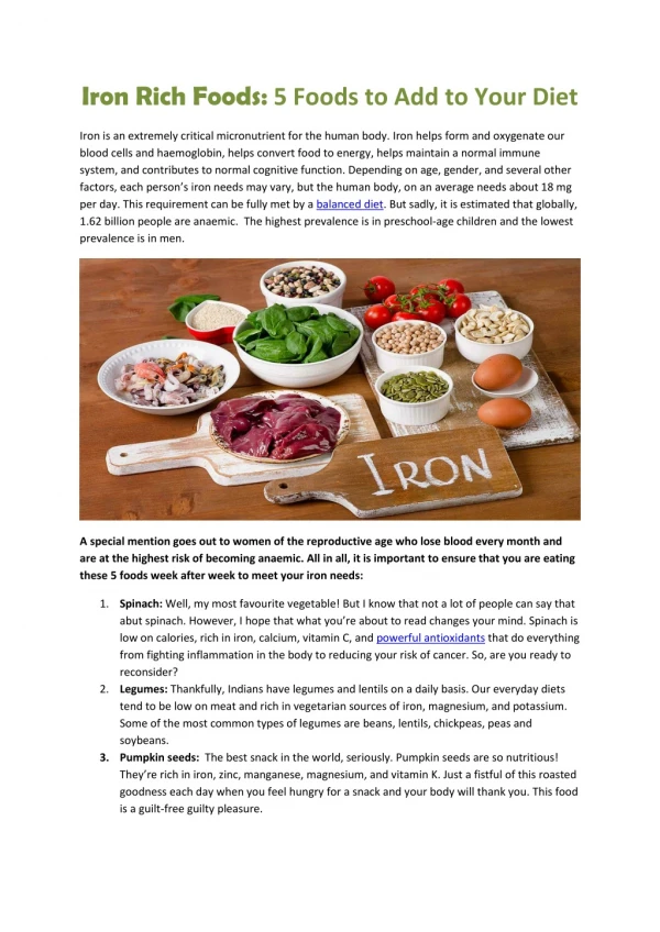 Iron Rich Foods: 5 Foods to Add to Your Diet
