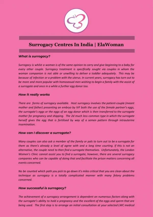Surrogacy Centres In India | ElaWoman