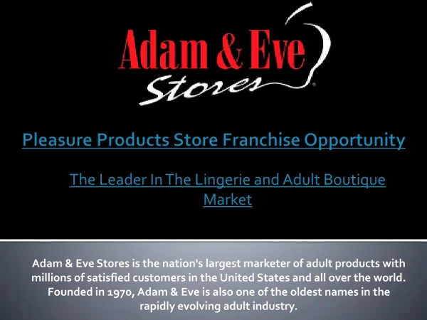 Pleasure Products Store Franchise Opportunity
