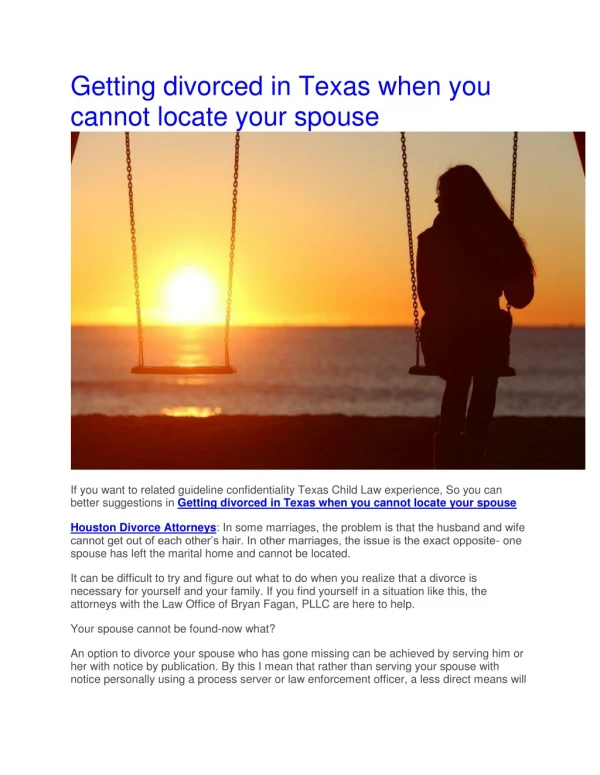 Getting divorced in Texas when you cannot locate your spouse