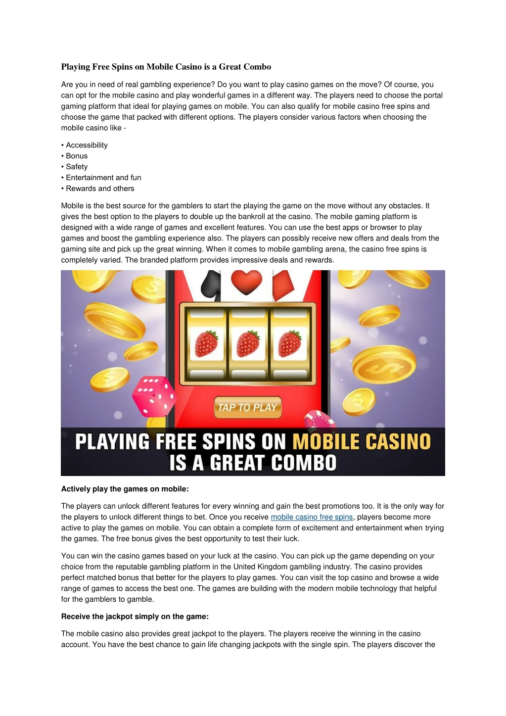 playing free spins on mobile casino is a great