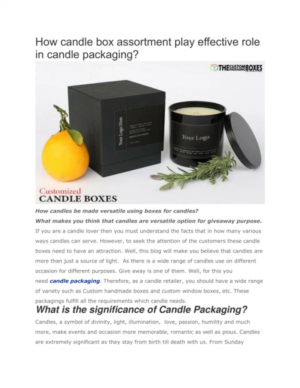 How candle box assortment play effective role in candle packaging?