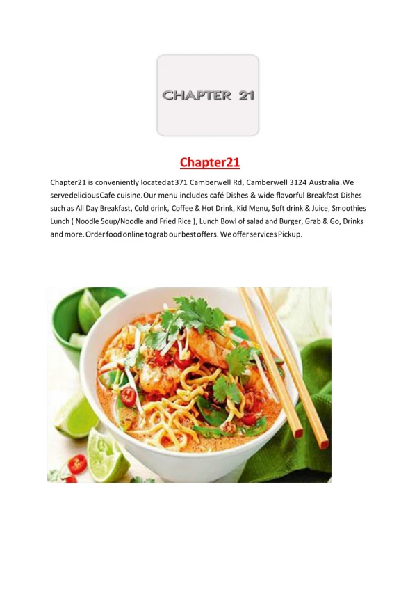 15% Off - chapter21-Camberwell - Order Food Online