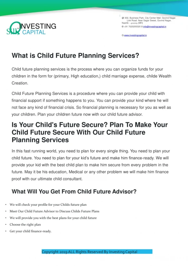 Child Future Planning Services | Child Future Planning Advisor in Nashik