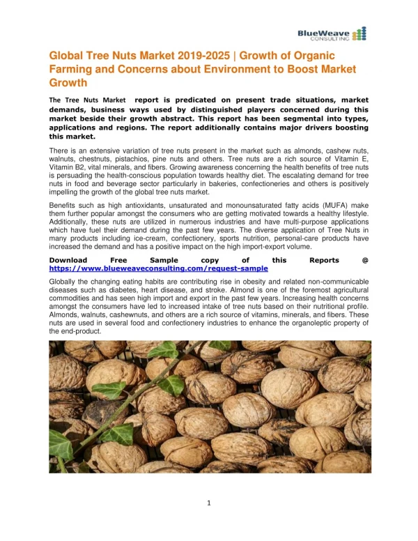 Global Tree Nuts Market 2019-2025 | Growth of Organic Farming and Concerns about Environment to Boost Market Growth