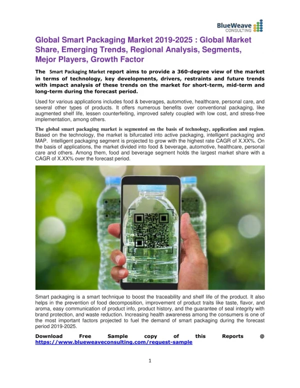 Global Smart Packaging Market 2019-2025 : Global Market Share, Emerging Trends, Regional Analysis, Segments, Mejor Playe