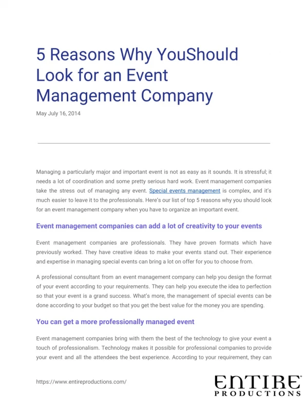 5 Reasons Why You Should Look for an Event Management Company