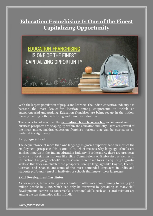 Education Franchising Is One of the Finest Capitalizing Opportunity