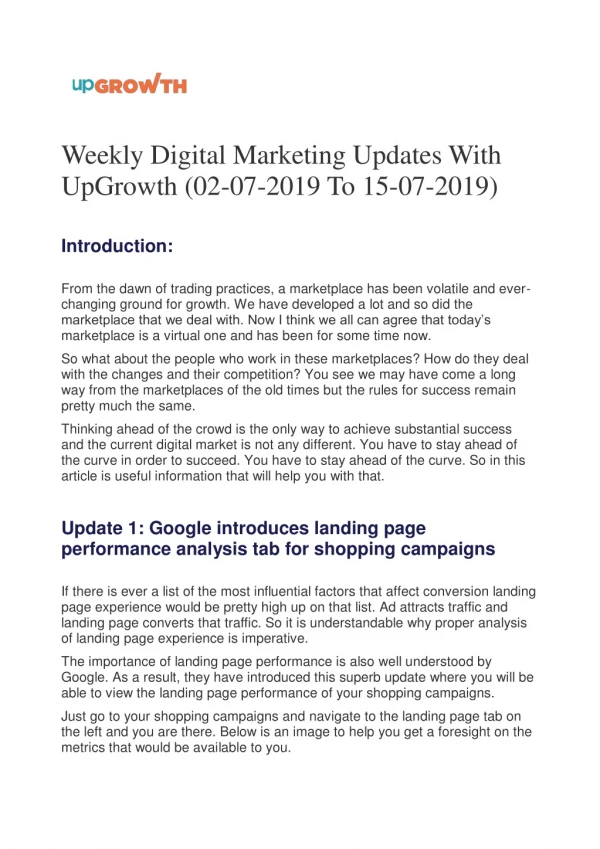 Weekly Digital Marketing Updates With UpGrowth (02-07-2019 To 15-07-2019)