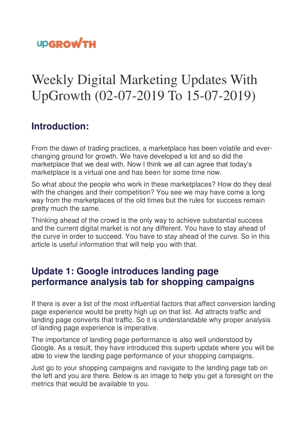 weekly digital marketing updates with upgrowth