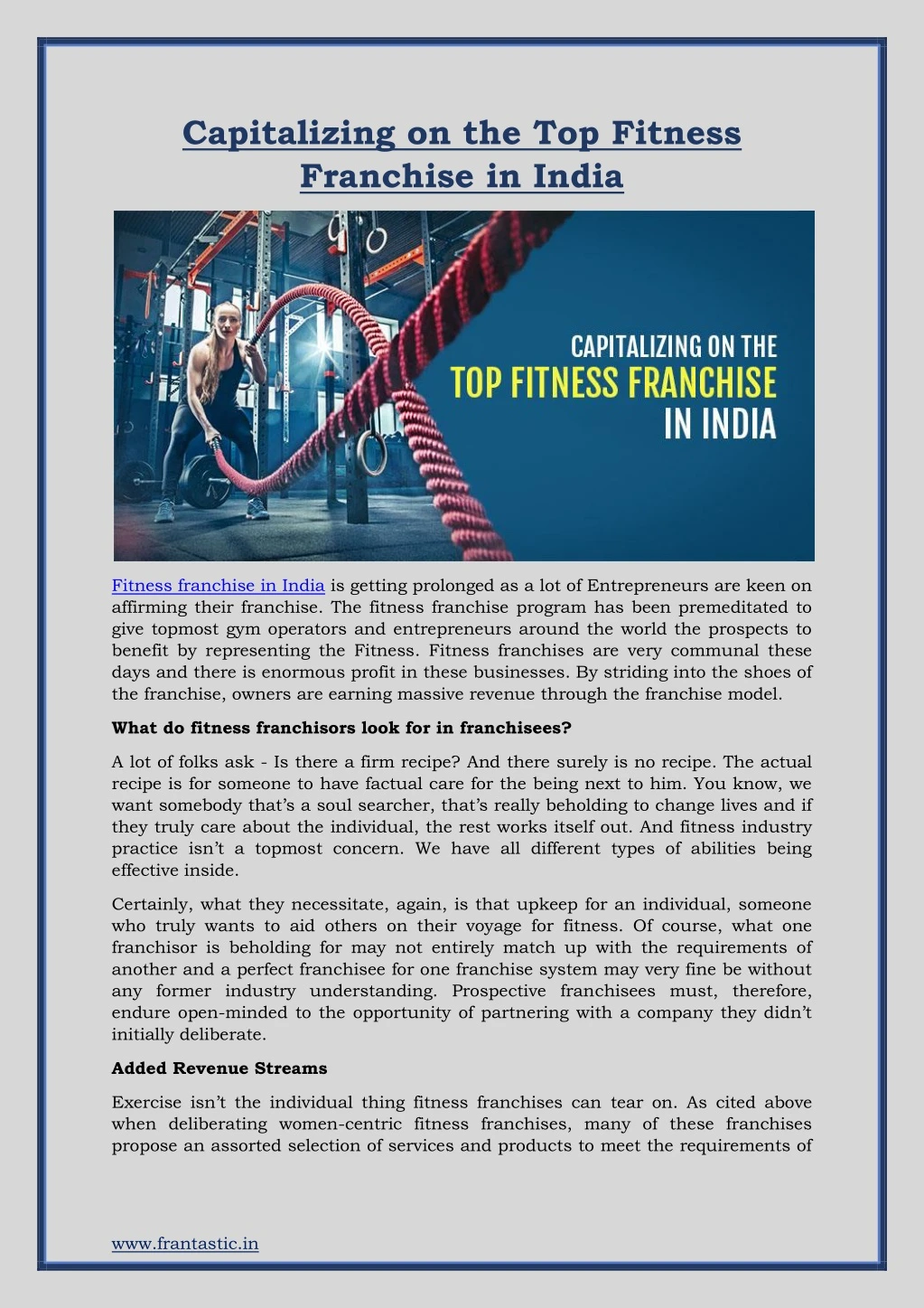 capitalizing on the top fitness franchise in india