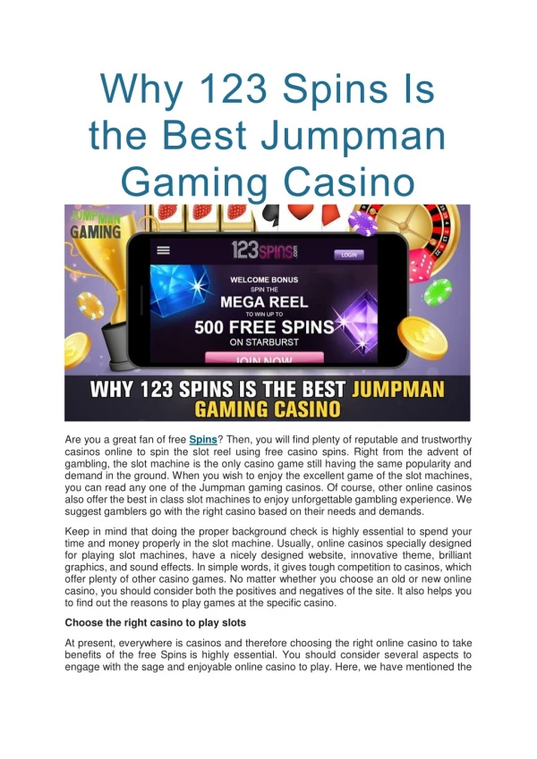 Why 123 Spins Is the Best Jumpman Gaming Casino