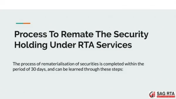Process To Remove The Security Holding Under RTA Services - SAGRTA