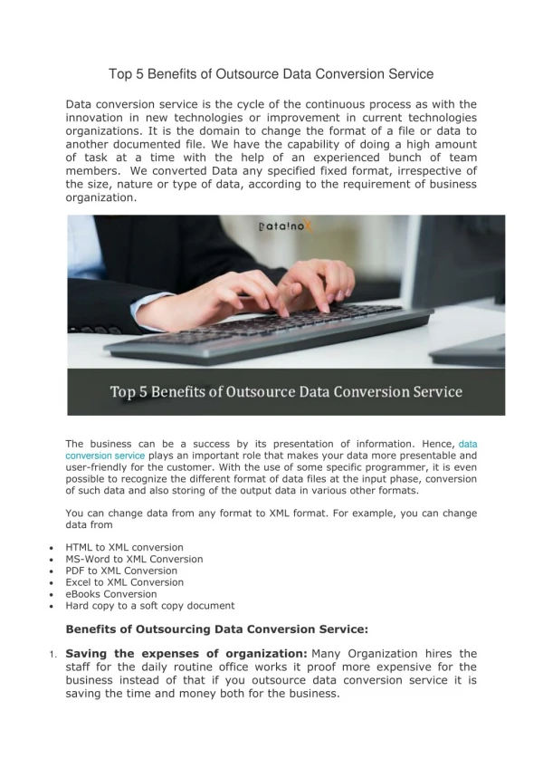 Top 5 Benefits of Outsource Data Conversion Service