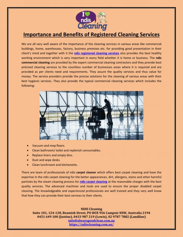 Importance and Benefits Of Registered Cleaning Services