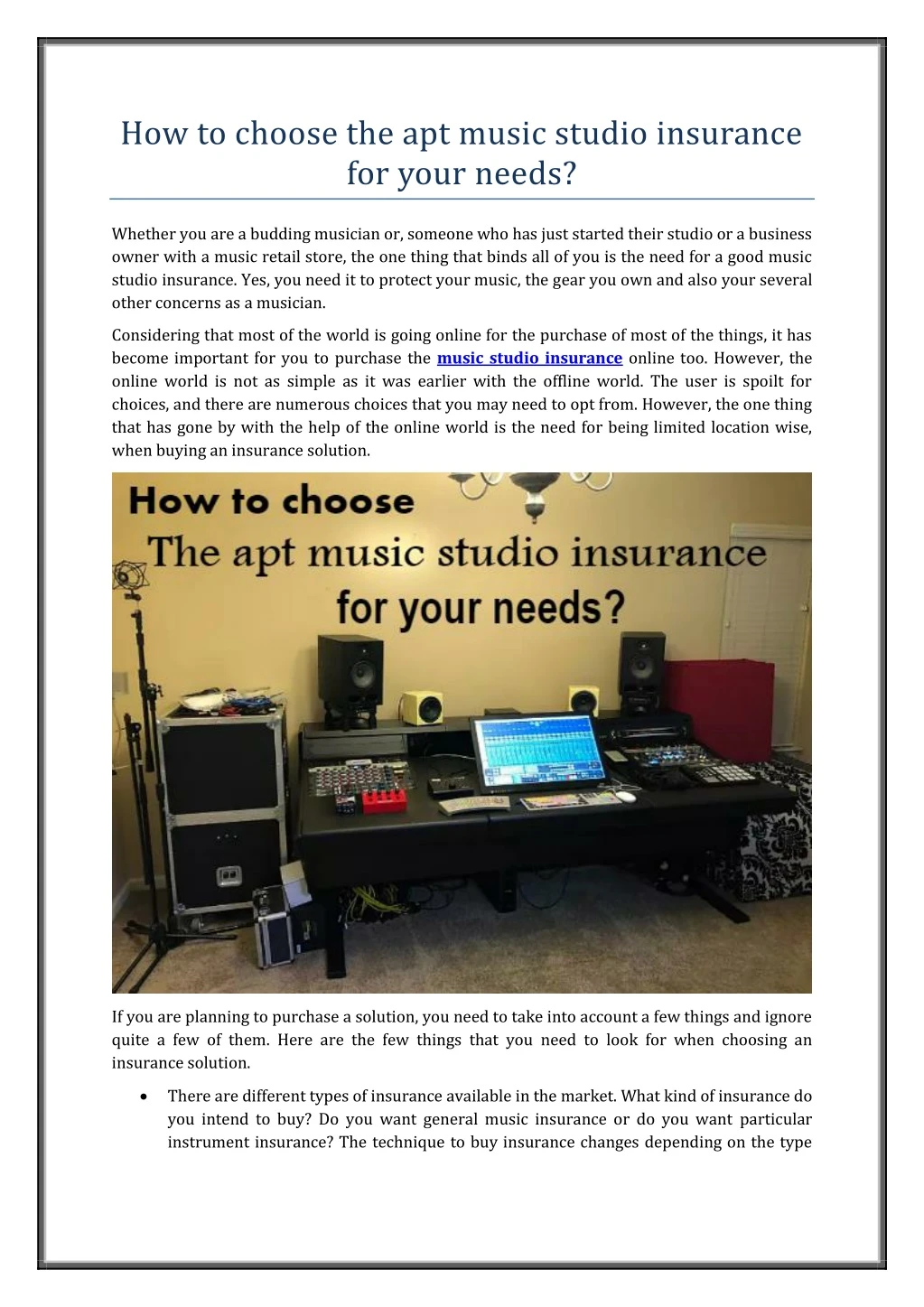 how to choose the apt music studio insurance