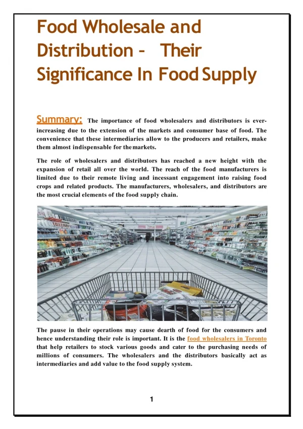 Food Wholesale and Distribution – their Significance in Food Supply