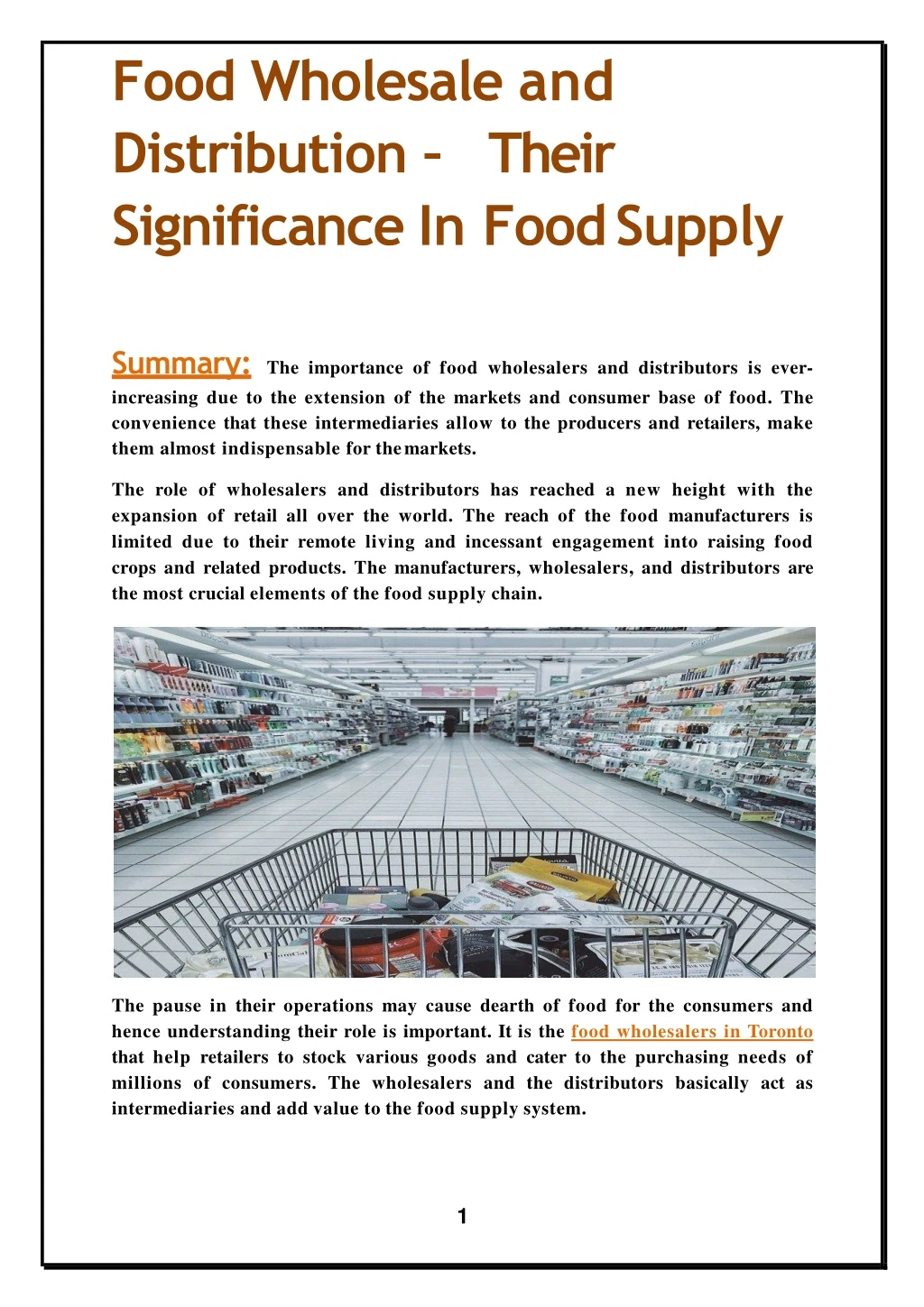 food wholesale and distribution their significance in food supply