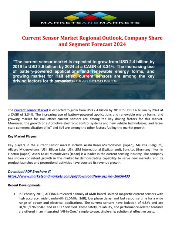Current Sensor Market Regional Outlook, Company Share and Segment Forecast 2024