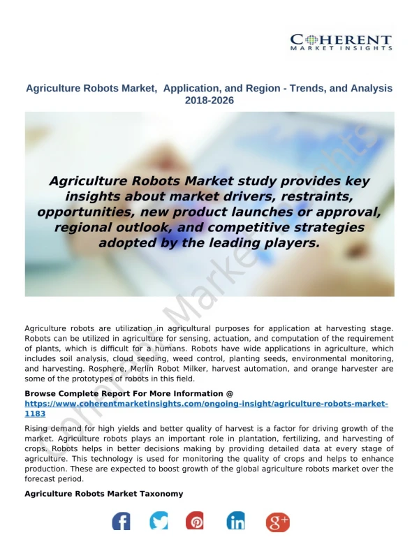 Agriculture Robots Market Application, and Region - Trends, and Analysis 2018-2026