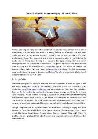 Video Production Beijing | Alchemist Films