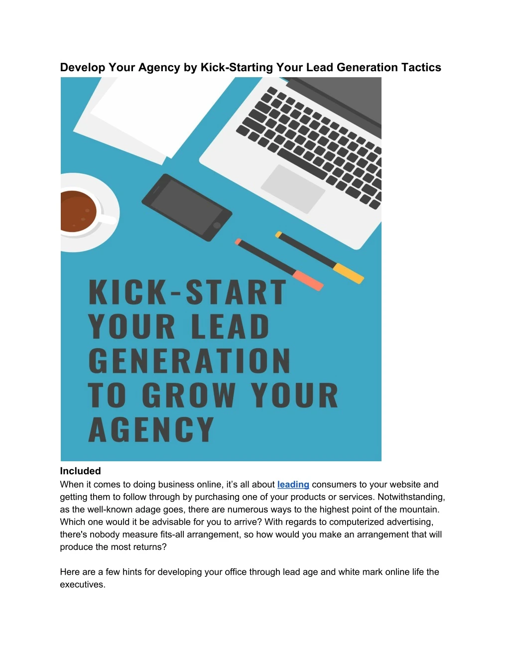 develop your agency by kick starting your lead