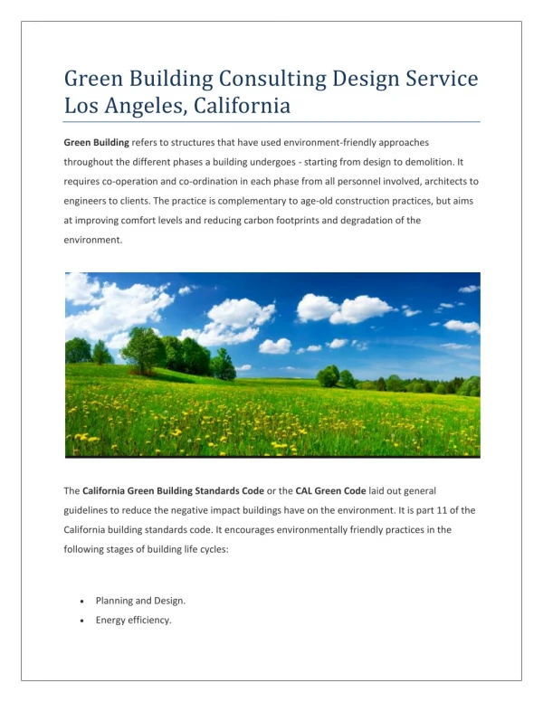 Green Building Consulting in California