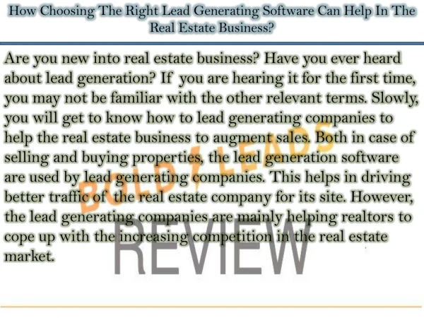 How Choosing The Right Lead Generating Software Can Help In The Real Estate Business?