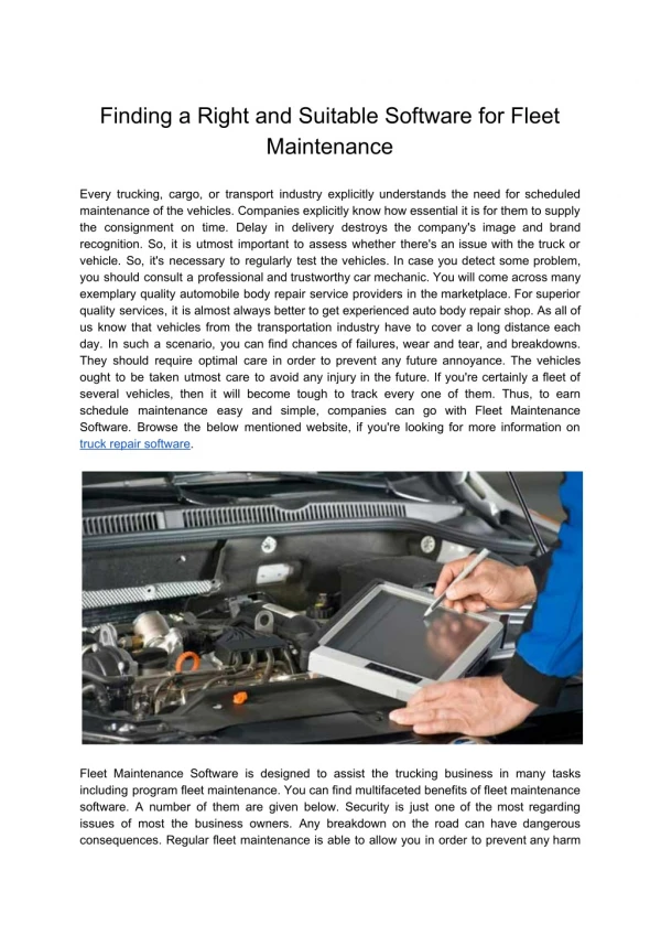 Finding a Right and Suitable Software for Fleet Maintenance