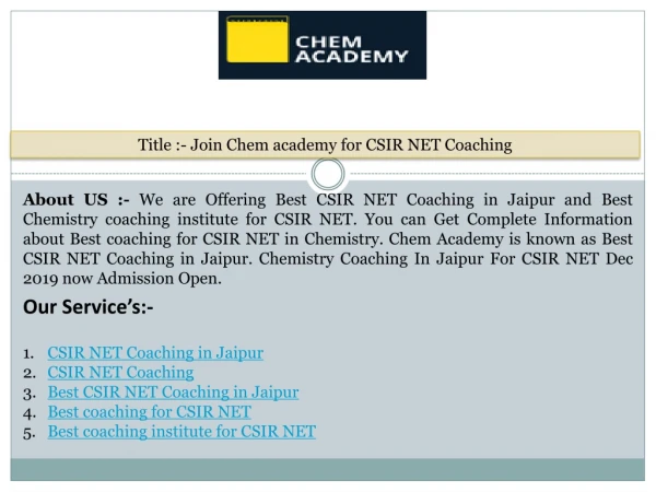 Join Chem academy for CSIR NET Coaching