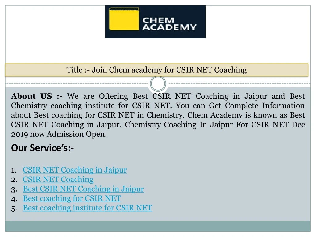 title join chem academy for csir net coaching