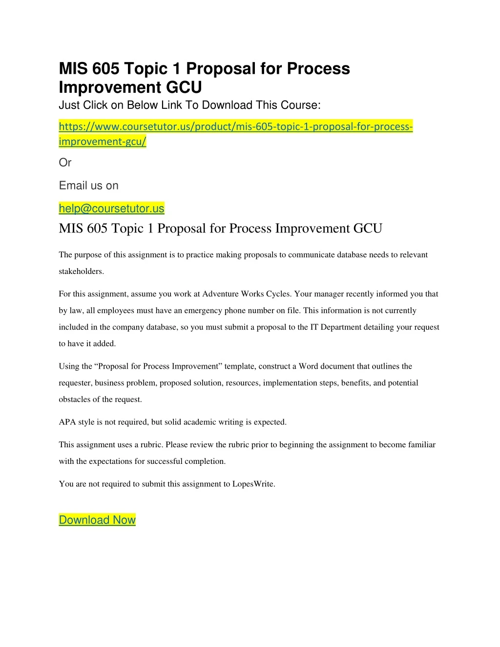 mis 605 topic 1 proposal for process improvement