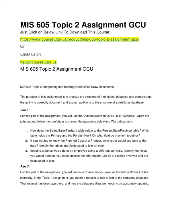 MIS 605 Topic 2 Assignment GCU