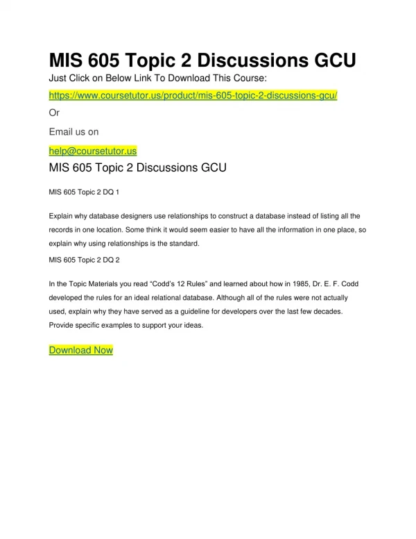 MIS 605 Topic 2 Discussions GCU