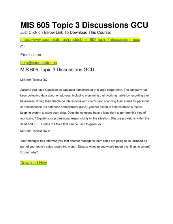 MIS 605 Topic 3 Discussions GCU