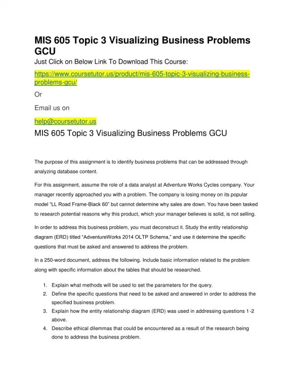 MIS 605 Topic 3 Visualizing Business Problems GCU