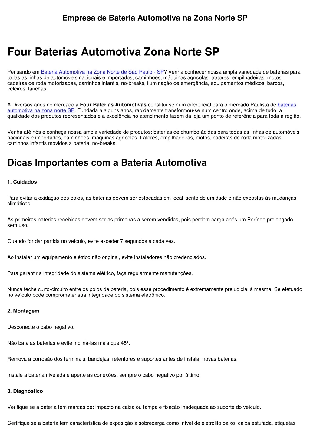 empresa de bateria automotiva na zona norte sp