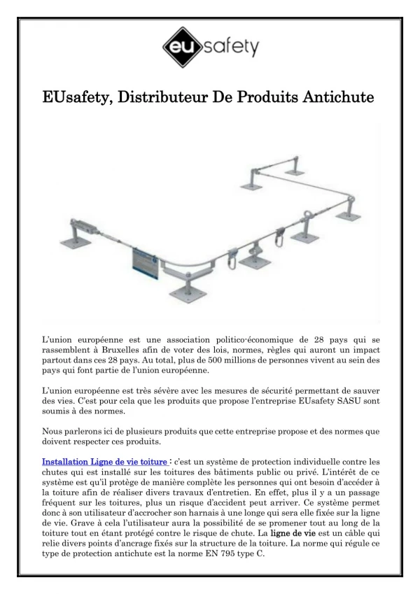 EUsafety, Distributeur De Produits Antichute