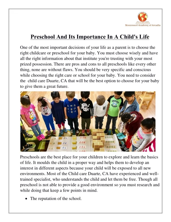 Preschool And Its Importance In A Child's Life