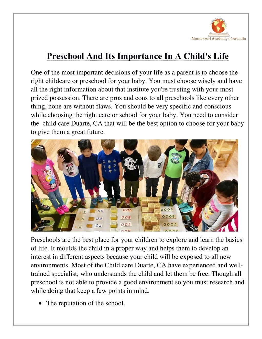 preschool and its importance in a child s life