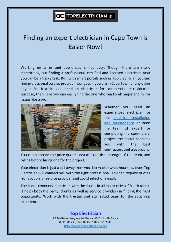 Finding an expert electrician in Cape Town is Easier Now!