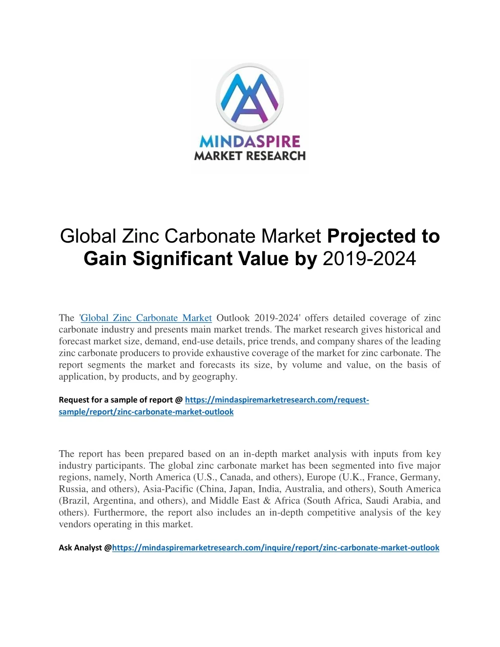global zinc carbonate market projected to gain