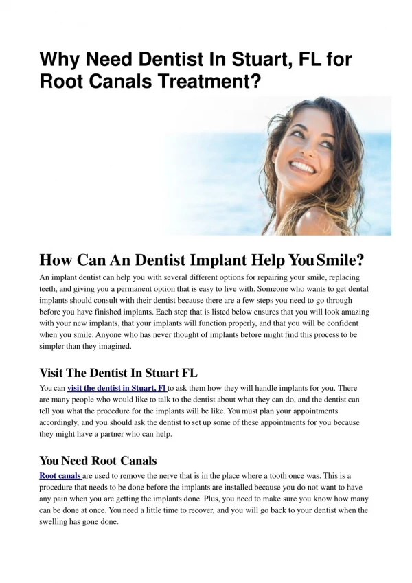 Why Need Dentist In Stuart, FL for Root Canals Treatment?