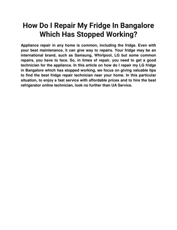 How Do I Repair My refrigerator In Bangalore Which Has Stopped Working?