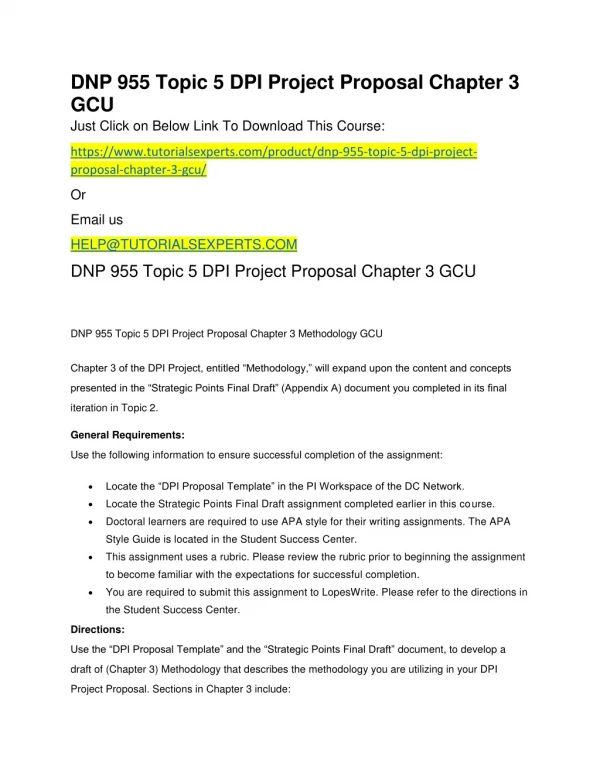 DNP 955 Topic 5 DPI Project Proposal Chapter 3 GCU