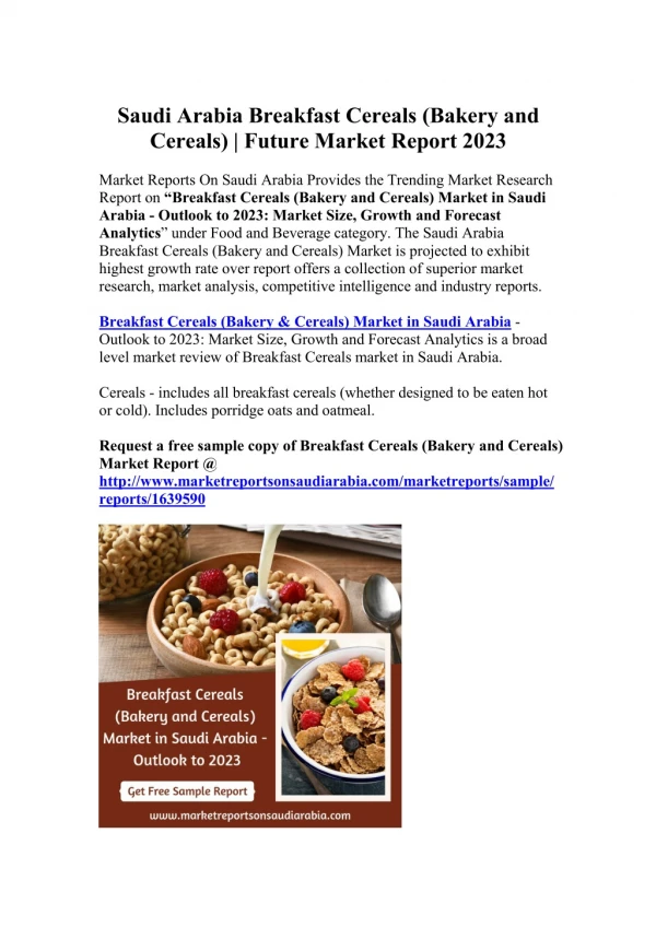 Saudi Arabia Breakfast Cereals (Bakery and Cereals) | Future Market Report 2023