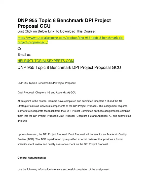 DNP 955 Topic 8 Benchmark DPI Project Proposal GCU